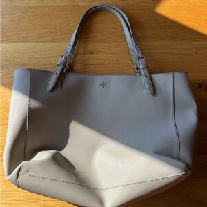 Tory Burch Gray/Taupe Leather Tote Bag